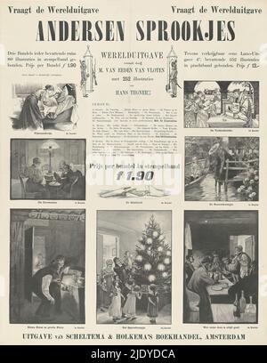 Poster for the World Edition of Andersen Fairy Tales, Poster with illustrations of several stories from the edition., print maker: O. Andersen, (mentioned on object), print maker: diverse vervaardigers, (possibly), after design by: Hans Tegner, (mentioned on object), after design by: Copenhagen (city), publisher: Amsterdam, 1900, paper, letterpress printing, height 660 mm × width 510 mm Stock Photo