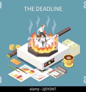 Time management concept with deadline at work symbols isometric vector illustration Stock Vector