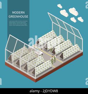 Modern greenhouse complex isometric concept with hydroponics and aeroponics symbols vector illustration Stock Vector