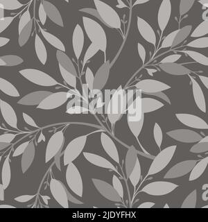 Vector floral seamless pattern. Twigs and light coffee colored leaves on a coffee colored background.  Stock Vector