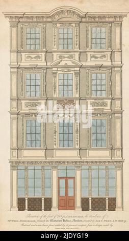 Facade of the store of Thomas Tegg in London, Elevation of the front of No. 73, Cheapside, the Residence of Mr. Tegg, bookseller, formerly the Mansion House of London (title on object), print maker: anonymous, after design by: George Smith, (mentioned on object), 1824 - 1846, paper, etching, height 349 mm × width 203 mm Stock Photo
