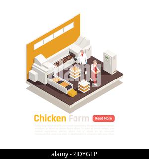 Layer poultry farming production isometric element with chicken eggs on automated  conveyor belt packaging system vector illustration Stock Vector