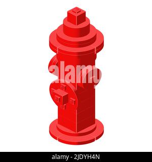 Red fire hydrant in isometric style for print and design.Vector illustration. Stock Vector