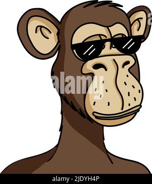 Bored ape NFT isolated on white background. Non fungible token blockchain monkey vector illustration in sketch style Stock Vector