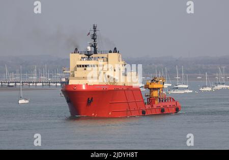 The United States offshore support vessel GARY CHOUEST heading out of the harbour Stock Photo