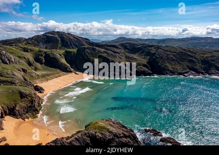 Aerial view of the Murder Hole beach, officially called Boyeghether Bay in County Donegal, Ireland. Stock Photo