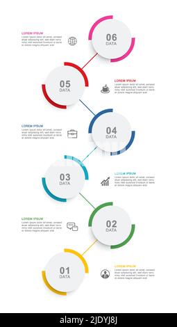 Infographics circle timeline with 6 number data template. Vector illustration abstract background. Stock Vector