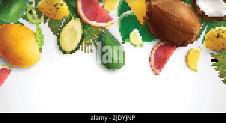 Exotic fruits leaves realistic background with composition of tropical fruit slices and leaves on blank background vector illustration Stock Vector