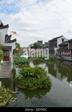 Explore the Ancient Water Town of Qibao Stock Photo