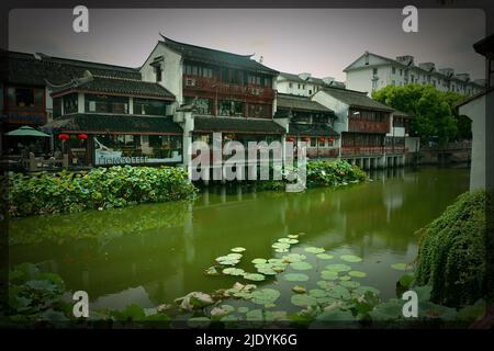 Explore the Ancient Water Town of Qibao Stock Photo