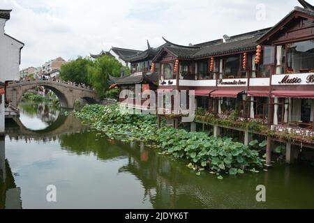 Explore the Ancient Water Town of Qibao Stock Photo