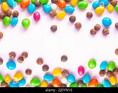 Background of tasty colorful candy. Top view, copy space Stock Photo