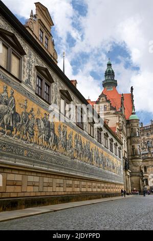 Famous mural art Procession of Saxon rulers. Dresden, Germany Stock Photo