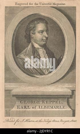 Portrait of George Keppel, Earl of Albemarle, Portrait of George Keppel in an oval frame. In a frame his name and title., print maker: anonymous, publisher: John Hinton, (mentioned on object), London, 1747 - 1781, paper, engraving, height 177 mm × width 109 mm Stock Photo