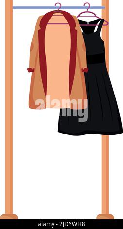 Garment rack with stylish clothes semi flat color vector object Stock Vector