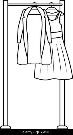 Clothing rack with dresses on hangers semi flat color vector object Stock Vector