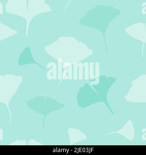 Ginkgo vector drawing seamless pattern. Ginkgo leaves doodle fashion texture. Subtle mint color. Stock Vector