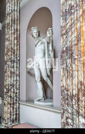 Close up of classical statue of Apollo in Kedleston Hall, Derbyshire, UK on 18 June 2022 Stock Photo