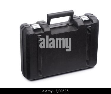 Closed black plastic case, tool box isolated on white background Stock Photo