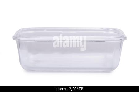Empty rectangular glass container isolated on white background Stock Photo