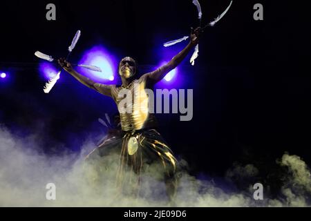 Aboriginal Australian indigenous dancer performing live on stage with ...