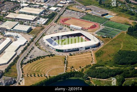 An aerial view of the Keepmoat Stadium, home of Doncaster Rovers, City of Doncaster, South Yorkshire, Northern England, UK Stock Photo