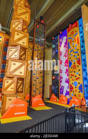 Climbing walls, Climbing Arena, Center Parcs, Park near Leutkirch, Allgaeu, Baden-Wuerttemberg, Germany Stock Photo