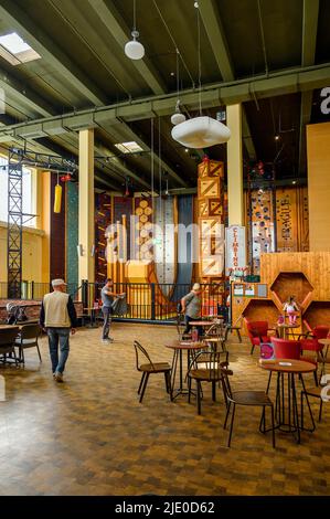 Climbing walls, climbing arena and cafe, Center Parcs, park near Leutkirch, Allgaeu, Baden-Wuerttemberg, Germany Stock Photo