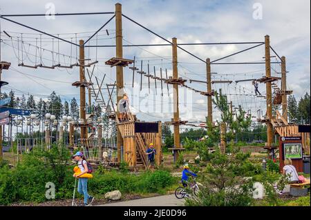 Climbing park, Center Parcs, Park near Leutkirch, Allgaeu, Baden-Wuerttemberg, Germany Stock Photo