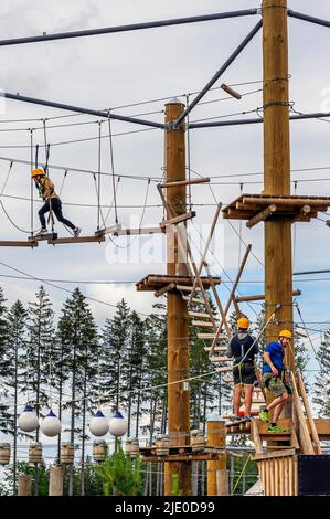 Climbing park, Center Parcs, Park near Leutkirch, Allgaeu, Baden-Wuerttemberg, Germany Stock Photo