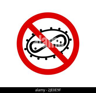Monkeypox caution red sign. Stop monkey pox virus outbreak icon. Danger and public health risk disease and epidemic. Pandemic medical concept with dangerous cell. MPV MPVX risk vector eps illustration Stock Vector