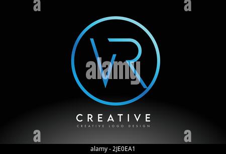 Neon Blue VR Letters Logo Design Slim. Simple and Creative Clean Letter Concept Illustration. Stock Vector