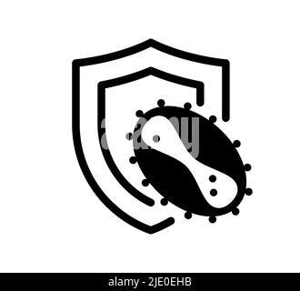 Immune system concept. Hygienic medical black shield protecting from monkeypox virus icon. Human monkey pox bacteria cell infection immunity sign. MPV MPVX defense symbol vector isolated illustration Stock Vector