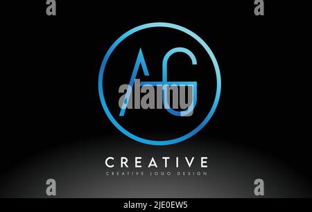 Neon Blue AG Letters Logo Design Slim. Simple and Creative Clean Letter Concept Illustration. Stock Vector