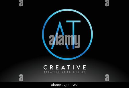 Neon Blue AT Letters Logo Design Slim. Simple and Creative Clean Letter Concept Illustration. Stock Vector