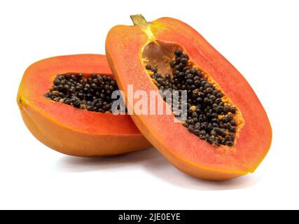 slices of sweet papaya isolated on white background Stock Photo