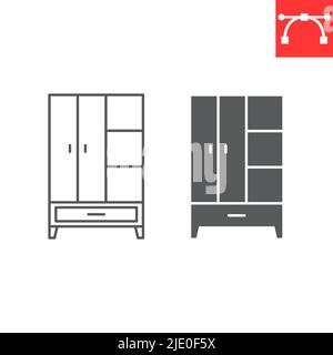 Wardrobe line and glyph icon, furniture and interior, cupboard vector icon, vector graphics, editable stroke outline sign, eps 10. Stock Vector