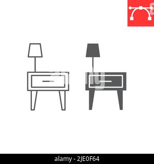 Bedside table line and glyph icon, furniture and interior, nightstand vector icon, vector graphics, editable stroke outline sign, eps 10. Stock Vector