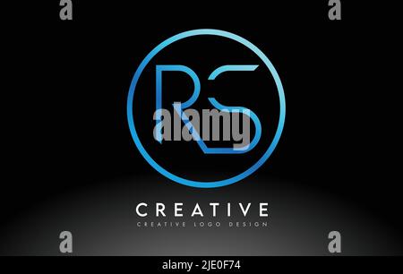 Neon Blue RS Letters Logo Design Slim. Simple and Creative Clean Letter Concept Illustration. Stock Vector