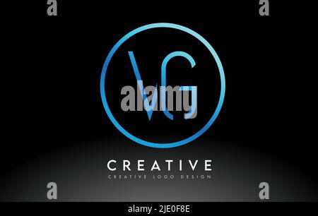 Neon Blue VG Letters Logo Design Slim. Simple and Creative Clean Letter Concept Illustration. Stock Vector