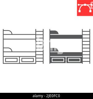 Bunk bed line and glyph icon, furniture and interior, bunk bed vector icon, vector graphics, editable stroke outline sign, eps 10. Stock Vector
