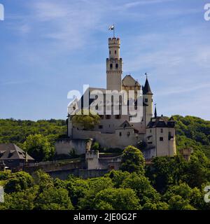 Marksburg, the only medieval hilltop castle on the Middle Rhine that has never been destroyed, Braubach, Rhineland-Palatinate, Germany Stock Photo