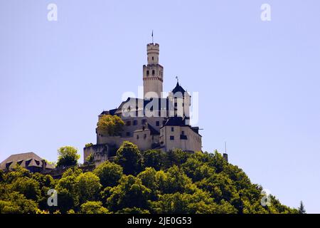 Marksburg, the only medieval hilltop castle on the Middle Rhine that has never been destroyed, Braubach, Rhineland-Palatinate, Germany Stock Photo