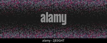 Abstract geometric horizontal panoramic banner of circles. Frame of multicolored dots confetti top and bottom on dark background. Chaotic colorful Stock Vector