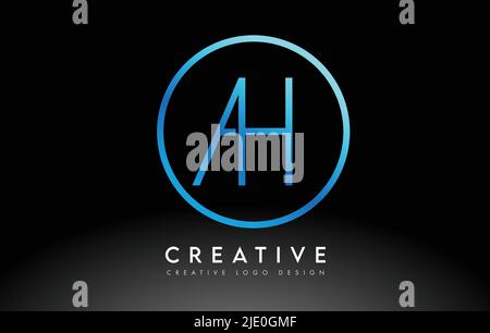 Neon Blue AH Letters Logo Design Slim. Simple and Creative Clean Letter Concept Illustration. Stock Vector