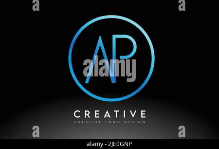 Neon Blue AP Letters Logo Design Slim. Simple and Creative Clean Letter Concept Illustration. Stock Vector