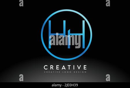 Neon Blue HH Letters Logo Design Slim. Simple and Creative Clean Letter Concept Illustration. Stock Vector