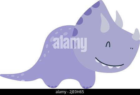 Triceratops Clipart in Cute Cartoon Style Beautiful Clip Art Dinosaur. Vector Illustration of a Triceratops for Prints for Clothes, Stickers, Textile Stock Vector