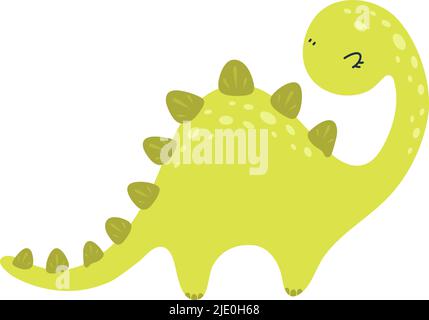 Cute Brachiosaurus Clipart Isolated on White Background. Funny Clip Art Dinosaur. Vector Illustration of a Brachiosaurus for Stickers, Baby Shower Stock Vector