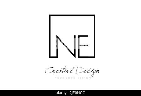 NE Square Framed Letter Logo Design Vector with Black and White Colors. Stock Vector
